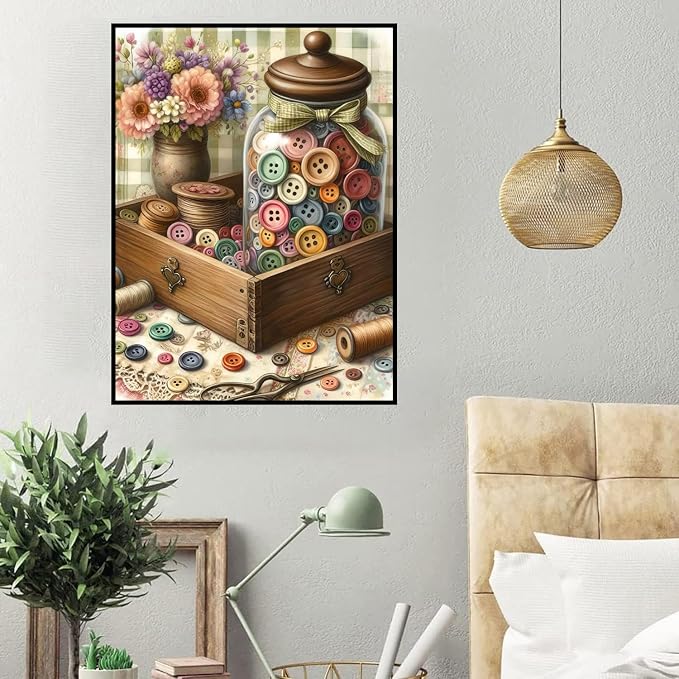 HHMATITS Vintage Sewing Button Diamond Art Kits for Adults 12x16IN