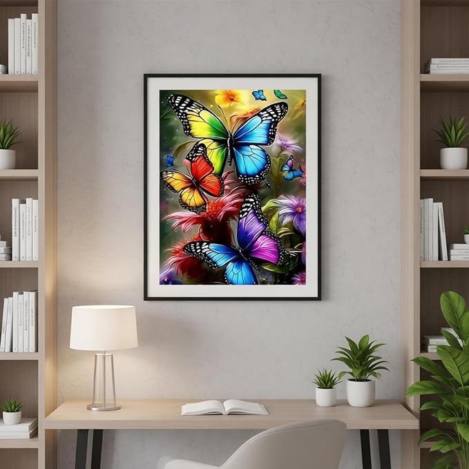 TOPMCYSG Butterfly Diamond Art Kits for Adults,Flowers 5D Diamond Painting Kits for Beginners,Round Full Drill DIY Diamond Dots Paintings,Diamonds Pictures Gem Art for Home Wall Decor 12X16 inch