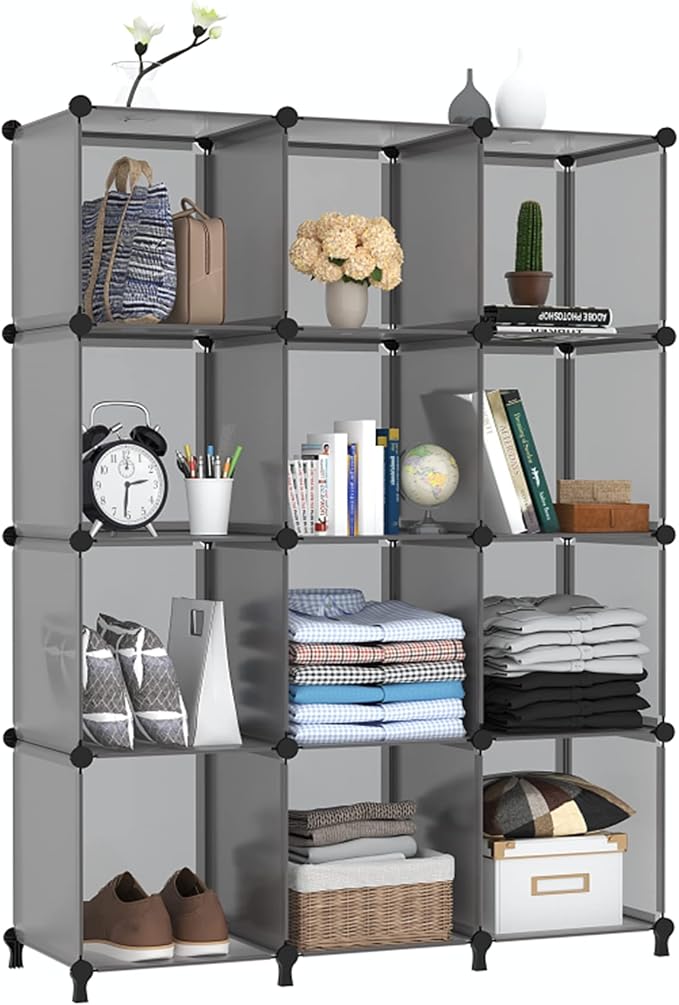 AWTATOS 12 Cube Storage Organizer, Closet Organizer Storage Shelves, Grey