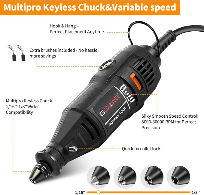 GOXAWEE Mini Rotary Tool Kit with Keyless Chuck & Flex Shaft -140Pcs, Black