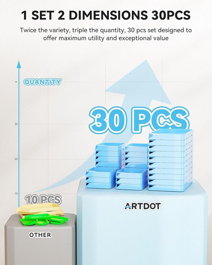 ARTDOT 30-Piece Stackable Tray Set Diamond Art Kits for Adults, Interlocking Diamond Painting Accessories and Tools(Blue)