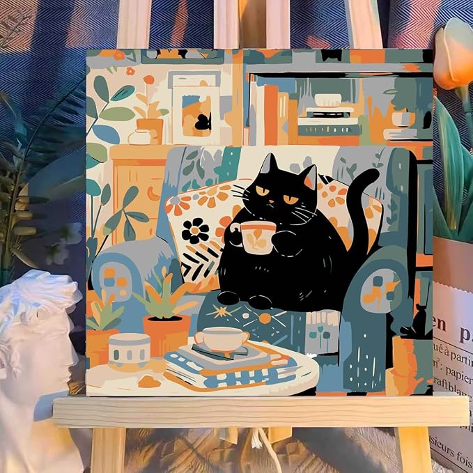 ICYANART Paint by Numbers for Adults Framed, Cat Number Painting 8x12In