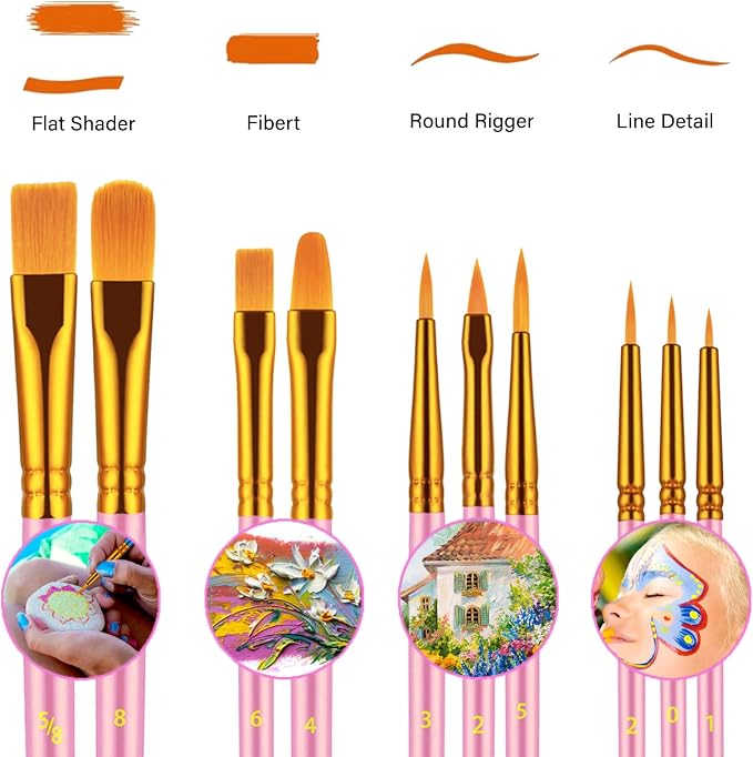 Artstorys Paint Brushes Set, 20 Pcs Acrylic Oil Watercolor Painting Brushes | Artist Paintbrush (Nylon Hair Wood Handles) for Adult Drawing, Great for Face, Rock & Canvas, Arts Craft Supplies, Blush