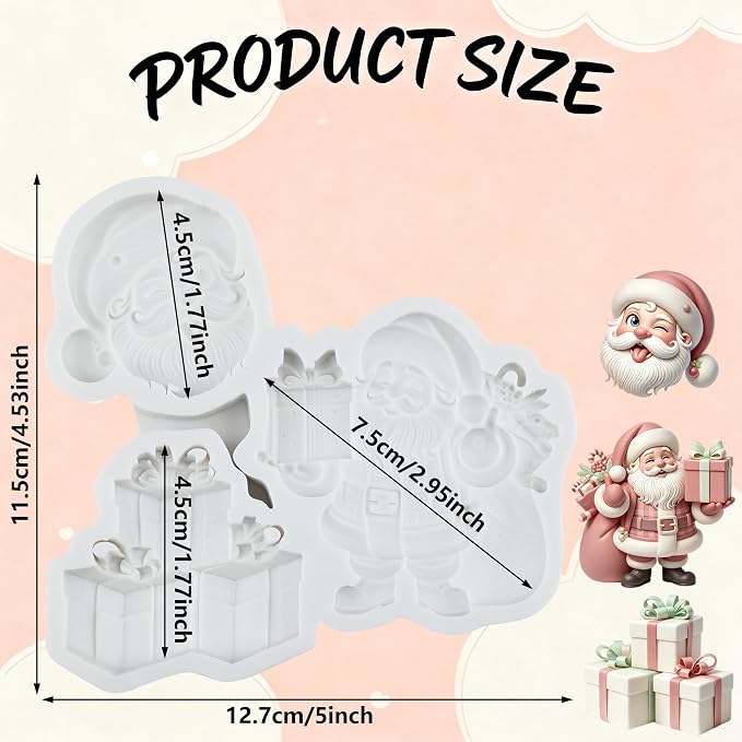Christmas Santa Polymer Clay Mold Santa Claus Present Silicone Mold