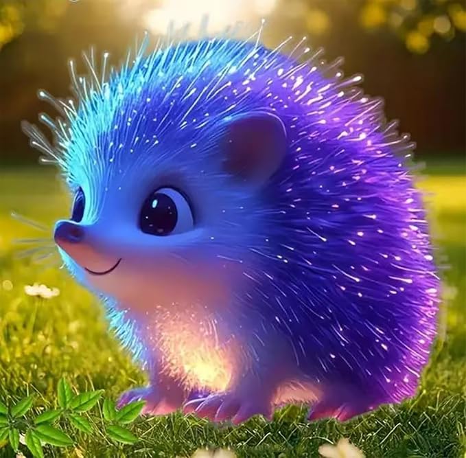 YIYITUPO Diamond Painting Kit, Cute Glowing Hedgehog Design, Blue and Purple Fantasy Animal Theme 14x14 inch