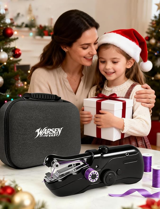 Handheld Sewing Machine, with Black Storage Box & 180 Sewing Kit, Mini Portable SewingMachine for Adults & Beginners, Great for Clothes Fabrics Curtains Home Daily Repair & Travel DIY (White) (Black)