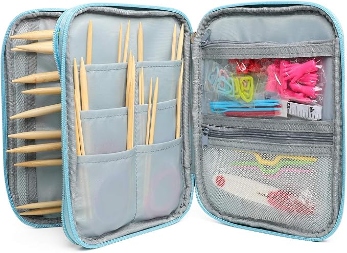 Lightweight Circular Knitting Needles Set, 31'' Bamboo Storage Organizer for Beginners, Round Knitting Needles with Sewing Tools Full DIY Craft Kits