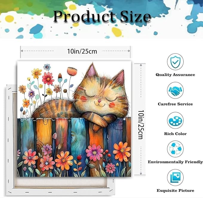 TCDZMYGS Cat Paint by Numbers Kit for Adults Beginner,Flowers Adult Paint by Number Kits on Canvas with Frame,DIY Acrylic Oil Painting by Numbers Kits for Home Wall Decor 10x10 inch