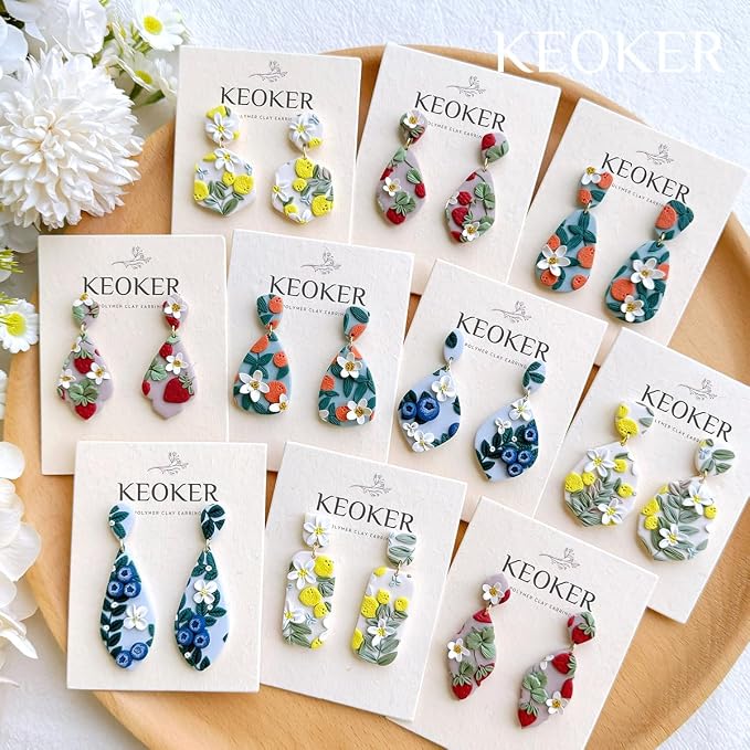 KEOKER Clay Cutters, Organic Polymer Clay Cutters for Earrings Making, 20 Shapes Floral Polymer Clay Cutters, Studs Clay Cutters for Polymer Clay Jewelry (A+B)