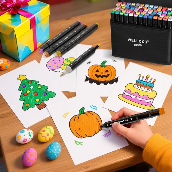 WELLOKB Alcohol Markers, 168 Colors Dual Brush Tip Permanent Art Markers for Drawing,for Adult Coloring, Alcohol, Based Ink Ideal for Book Painting and Card Making