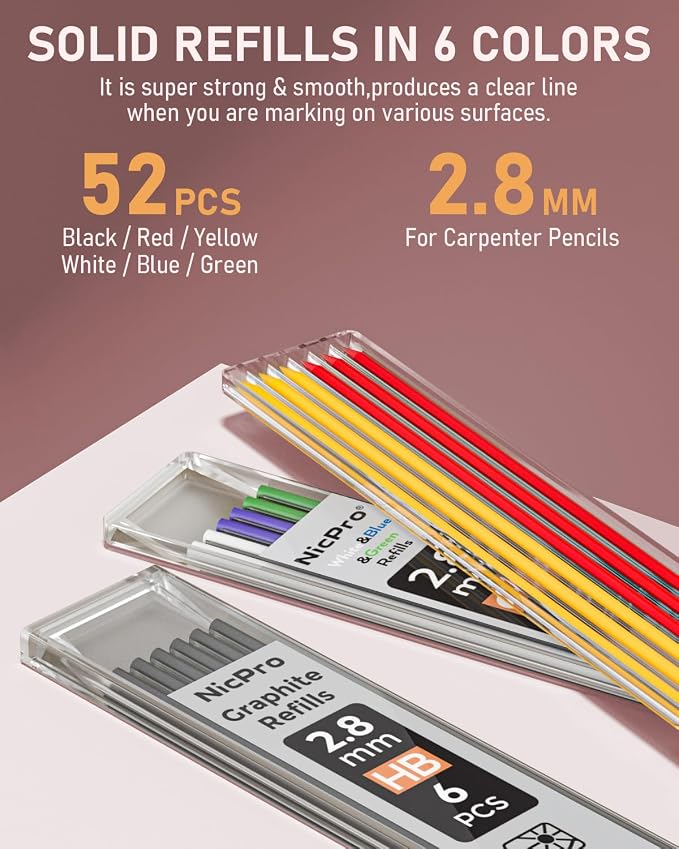 Nicpro 4 Pack Carpenter Pencil with Sharpener, Mechanical Carpenter Pencils
