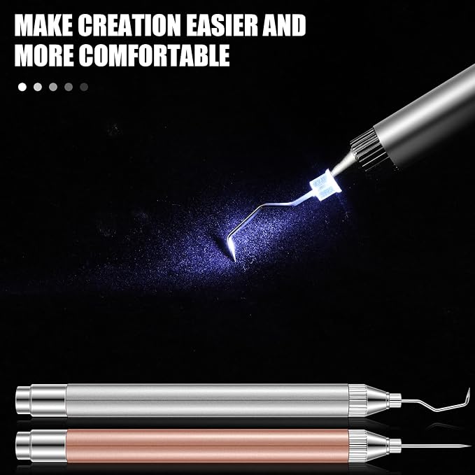 Therwen 2 Pcs LED Vinyl Weeding Pen Tools with Hook Tips, Rose Gold, Silver | Built-in LED Light, Tiny Vinyl Detail Removal, for Heat Transfer, Compatible with Silhouette Machines