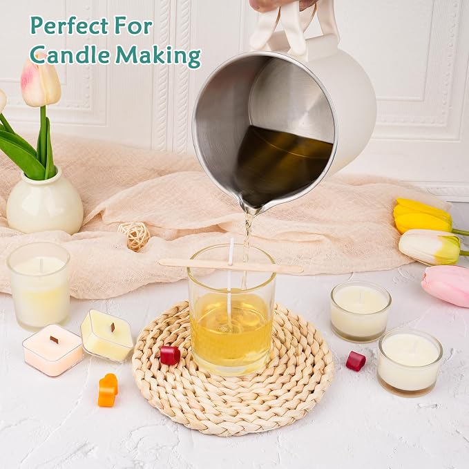 AOTOIE Wax Melter Kit for Candle Making, Large Candle Melting Pot, DIY Candle Making Supplies for Woman, Included Candle Wicks, Wick Stickers, Centering Device, Stirring Spoon, Mothers Day Gifts