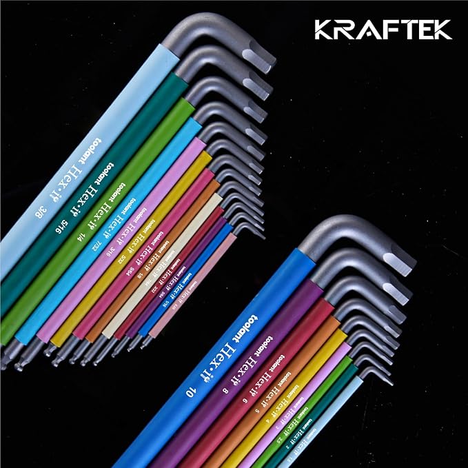 Sae Allen Wrenches Sets 13pcs, Extra Long Arm Allen Key Set with Ball End, Crafted Hex Key Set with Color Coded Sleeves, Unique Patented Holder Design for Magnetizing and Demagnetizing