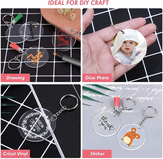 Acrylic Keychain Blanks, Audab 50pcs Clear Keychains for Vinyl, Transparent Circle Discs Blanks Bulk DIY Keychain, Crafting and Vinyl Projects