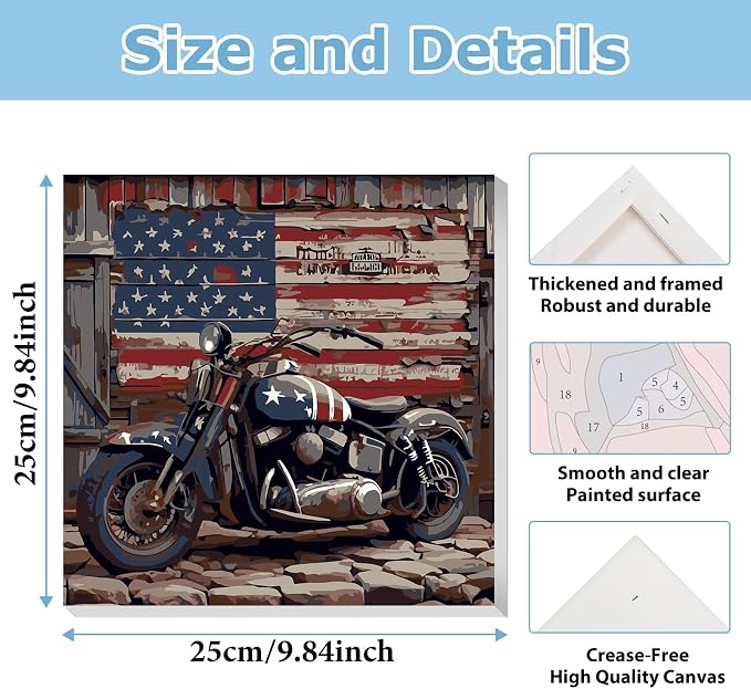 Framed Paint by Number, Paint by Numbers Kit for Adults Beginner 10x10 Inch | Motorcycle Framed Paint by Numbers with Easel, Acrylic Painting by Numbers, DIY Arts and Crafts for Gifts or Home Decor