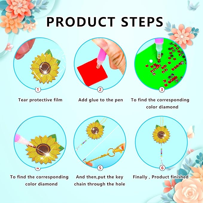 6 Pcs Daisy Diamonds Painting Wind Chimes Suncatcher Double Sided Flower Rhinestone Painting Wind Chime 5D DIY Crystal Diamond Painting Kits Paint by Number Hanging Ornaments Mom Gifts