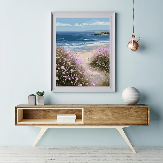 Beach Wildflower Paint by Numbers Kit for Adults Beginner 16X20 inch | Adult Paint by Number Kits on Canvas, DIY Acrylic Oil Easy Painting by Numbers for Home Wall Decor (Without Frame)