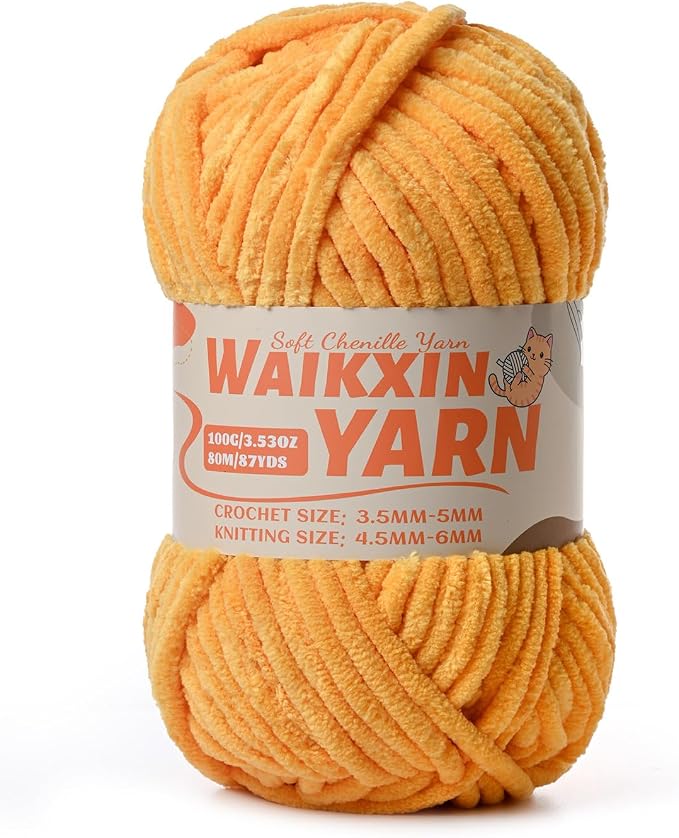 （Golden Yellow） Super Soft Fuzzy Chenille Chunky Yarn for Crocheting, 100g (87yds) Fluffy Velvet Yarn for Hand Knitting Baby Blankets Weaving Craft