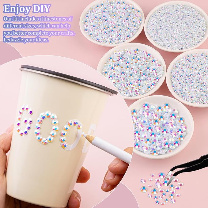 25000Pcs Resin Rhinestones for Crafting, White AB 2-6mm Mixed Sizes Non Hotfix Flatback Gems with 1Pcs Glue, Bedazzling Crystal for DIY Craft Clothing Mugs Tumblers Shoes Fabric Decor Nail Art