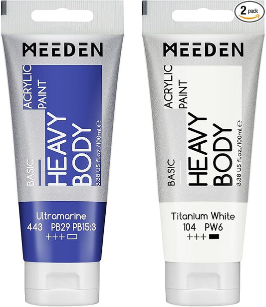 MEEDEN Acrylic Paint Ultramarine Blue: 100ml/3.38oz x 2 with Titanium White | Heavy Body Artist Acrylic Paint Set for Canvas, Wood & Craft, Non-toxic Creamy Art Paint with Titanium White for Mixing