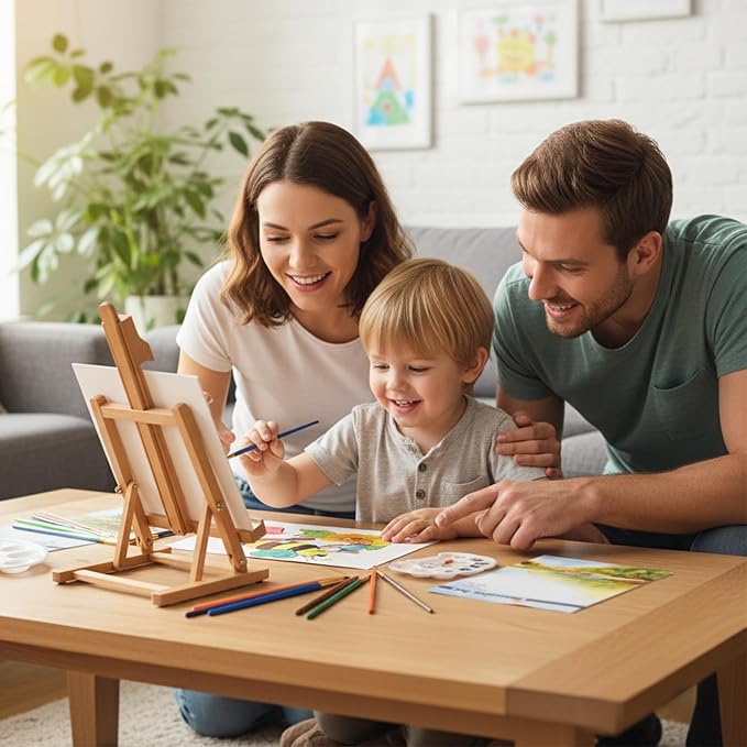 Falling in Art Painting Set for Kids with Table Easel | Acrylic Painting Starter Kit with Paints, Colored Pencils, Brushes, Canvas &Watercolor Pad for Christmas Gift, Blue