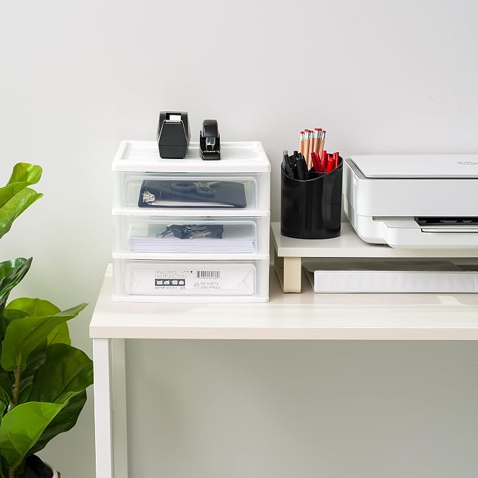 IRIS USA 2-Pack, 3-Drawer Medium Plastic Stacking Desktop Organizer, White