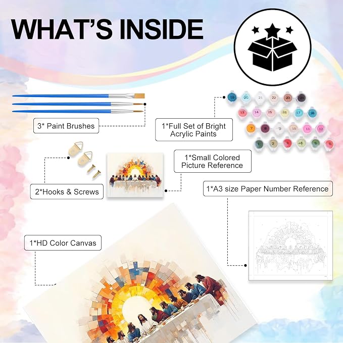 The Last Supper Paint by Numbers Kit for Adults Without Frame 16x20 IN | Jesus Paint by Numbers for Adults Beginner, DIY Acrylic Painting, Stress Relief Craft Kits, Home Wall Decor Gift