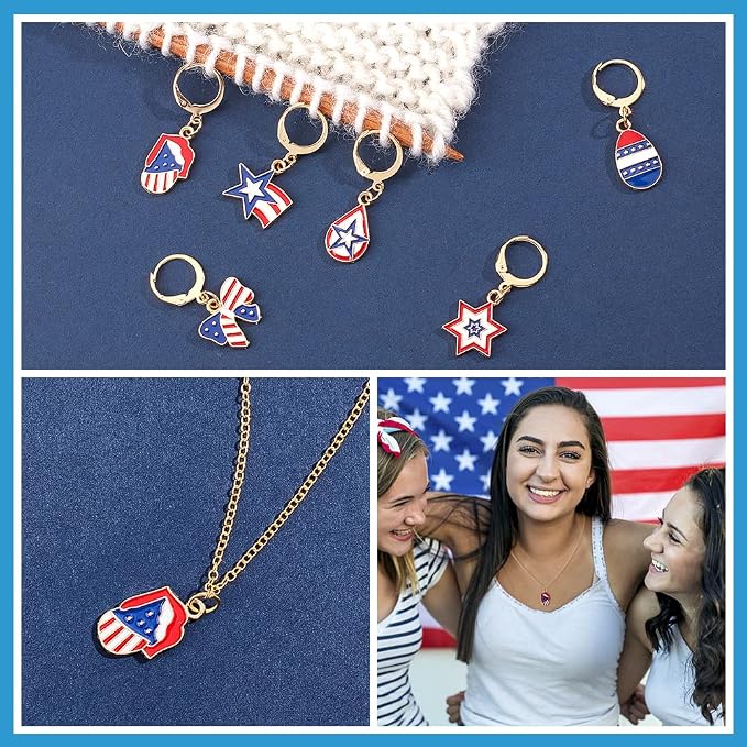 NBEADS 24 Pcs American Star Charm Locking Stitch Maker, Alloy Crochet Stitch Marker Charms With Removable Lobster Clasp For Knitting, Sewing, Quilting & Handmade Jewelry