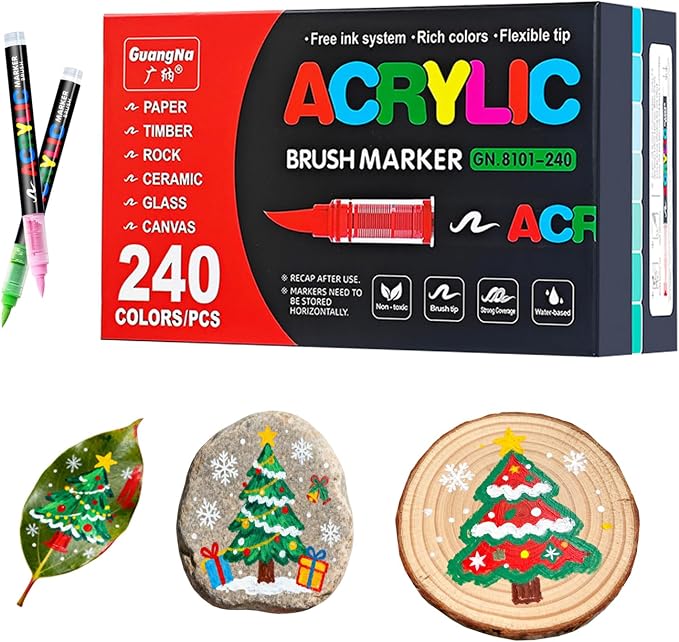240 Colors Acrylic Paint Markers Set, Direct Liquid Brush Tip Pens