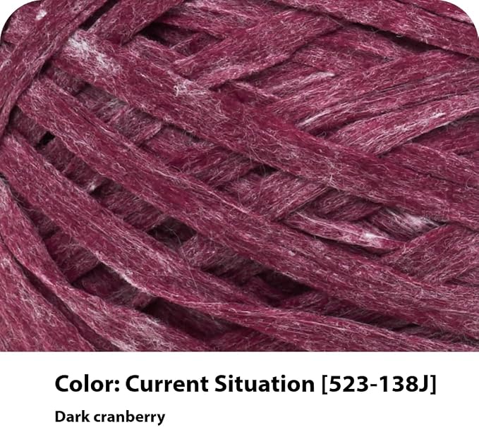Lion Brand Yarn, Rewind Bulky Flat Tape Yarn for Crochet, Knitting and Crafts, Current Situation, 1 Pack, Soft Fiber for Bags, Summer Hats, and Shawls, Cranberry Red