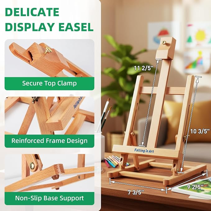 Falling in Art 52 Pcs Kids Acrylic Paint Set with Table Easel, Green | Art Painting Kit with Paints, Canvas Panels, Paintbrushes, Canvas Supplies Kit for Kids, Adults, Beginners, and Artists