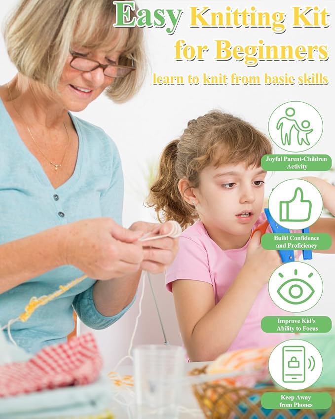 Aeelike Knitting Kit for Beginner Adult, Easy Dishcloth Knit Set, Color A | Knitting Set with Knitting Needles Milk Colorful Cotton Yarn Step-by-Step Instructions, Learn Basic Knitting, Ideal Gift