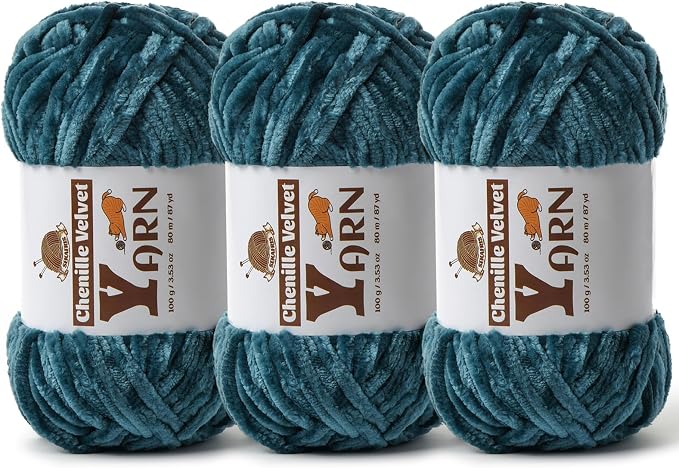 Chenille Crochet Sapphire Blue Yarn 3 Pack