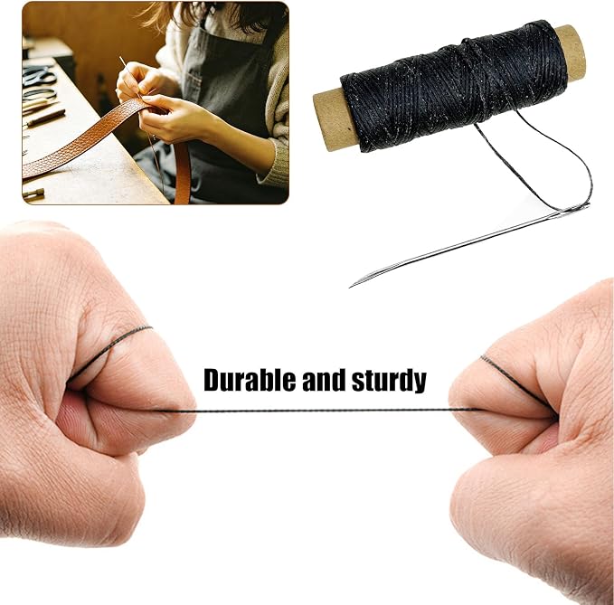 4 PCS Leather Sewing Waxed Thread, Each of 33 Yards 150D Sewing Thread Cord for Leather Craft DIY Supplies, Shoes Repairing, Black, Dark Gray, White, Blue