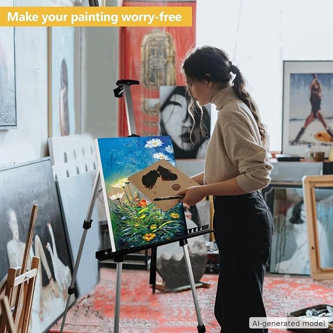 RRFTOK Silver 2 Pack 17-66 Inch Art Easel Stand for Painting and Sign | Two portable aluminum tripod easels for display stand, canvas holder, adults, floor, sign and poster stand use