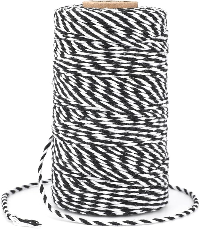 jijAcraft Black and White Twine String, 328 Feet Christmas Bakers Twine String, 2MM Heavy Duty Packing String for DIY Crafts, Christmas Decoration, Gift Wrapping, Craft Wrapping
