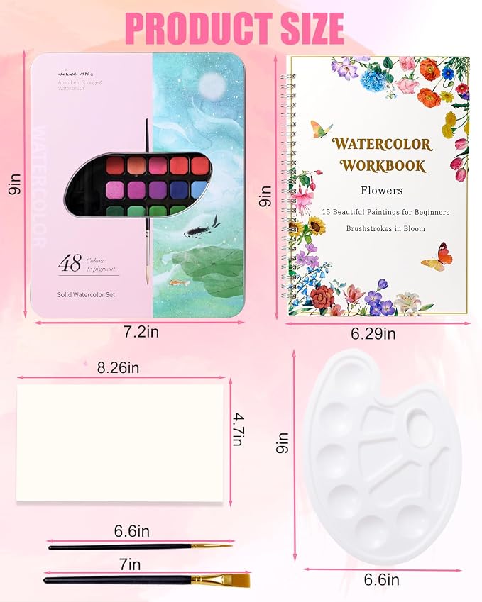 Water Colors Paint Adult Set for Beginner with Flower Watercolor Workbook