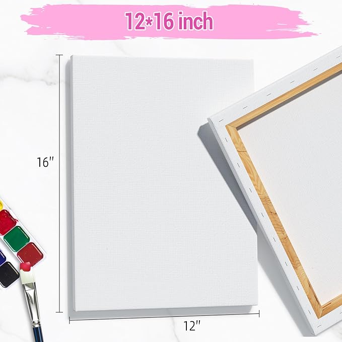 HANSILK 12x16 Canvas 4 Pack, Stretched Canvases for Painting with Primed White Cotton Surface, Blank Art Canvas for Oil & Acrylic Paint Pine Wood Frame, Ideal for Artists, Students & DIY Crafts