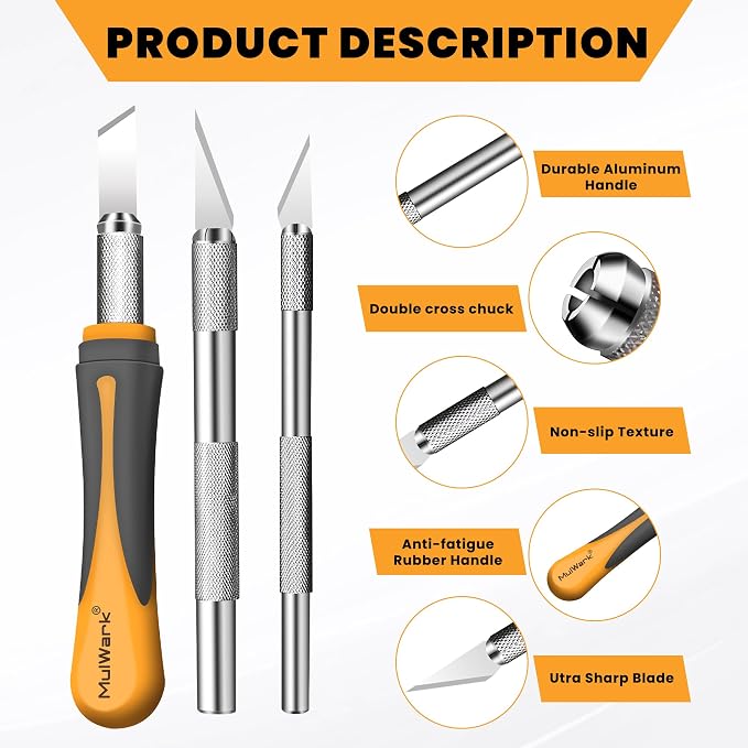 MulWark Exacto Knife Set | Craft Knife Kit | 16pc Precision Craft Hobby Kit with Razor Sharp Knives for Wood, Crafting, Leather, Scrapbooking & Modeling