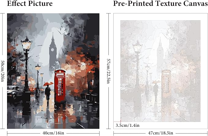 Paint by Numbers Kit for Adults Beginner 16x20 Inch, London City View | DIY Acrylic Painting by Numbers Street Scenery, Without Frame Canvas, Stress Relief Craft Kits, For Home Decor Gift