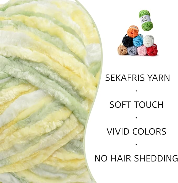 Chenille Crochet Greenish Yellow Yarn 4 Pack