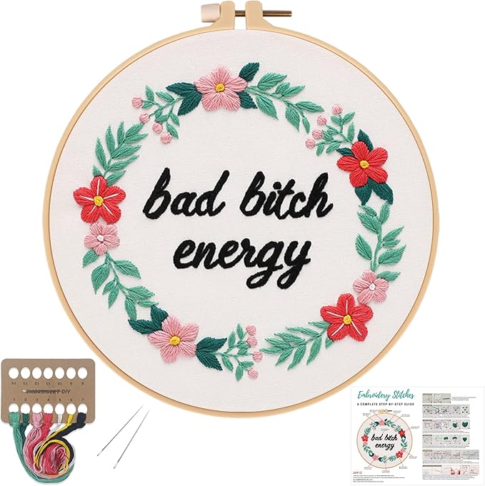 Louise Maelys Funny Quote Embroidery Kit for Beginners Floral Wreath DIY | Designed for Fun, Cross Stitch Kits Feature Floral Patterns. Needlepoint Kit for Beginners and Adults to Make Handmade Crafts