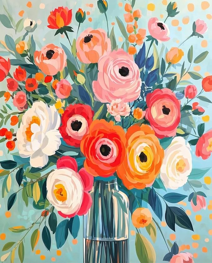 YarnMate Flowers in Vase Paint by Numbers Kit for Adults - Paint by Number on Canvas Without Frame, DIY Acrylic Painting for Gift Home Wall Decor (16x20 Inch)