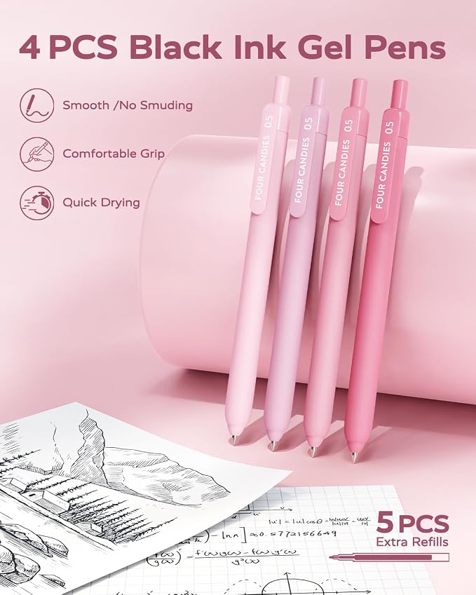 Four Candies Cute Aesthetic Pink School Supplies Kit for Girls