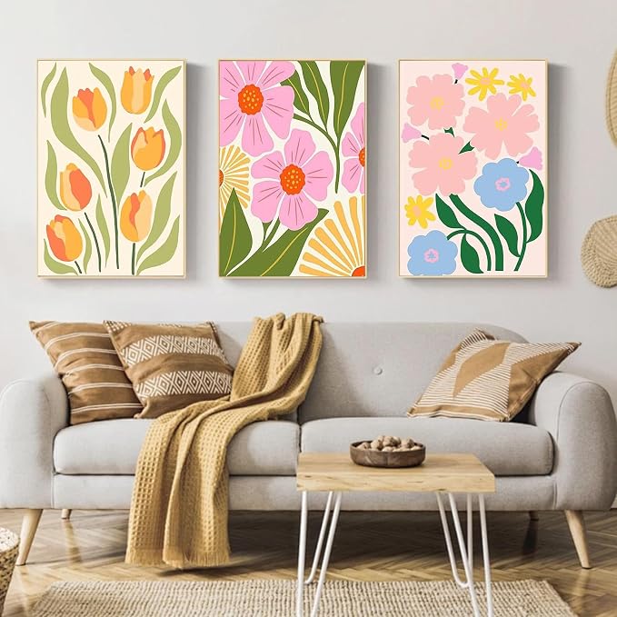 Mandun 3 Pack Paint by Numbers Kit for Adults with Frame, Easy Flower Paint by Numbers, Adult Gift Craft Kits 7.8x11.8 Inch with Frame and Easel