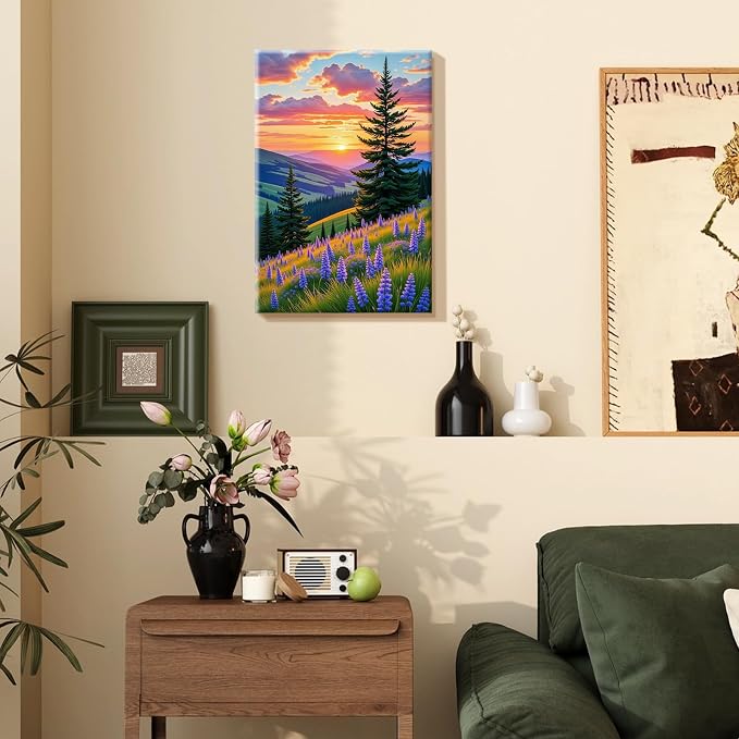 SparkGlow Landscape Paint by Numbers Kit for Adults with Frame, 8×12 Inch | Sunset Landscape Painting by Numbers, Premium Materials, Fun and Relax, Include Easel, Number Painting for Gift, Home Decor