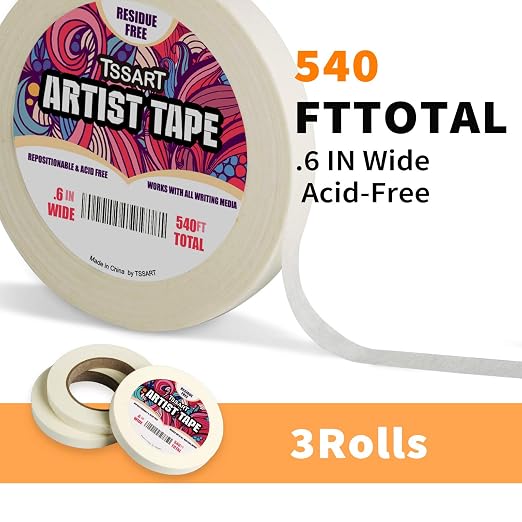 6 Pack White Artist Tape - Masking Artists Tape for Drafting Art Watercolor Painting Canvas Framing - Acid Free 0.6inch Wide 540FT Long Total