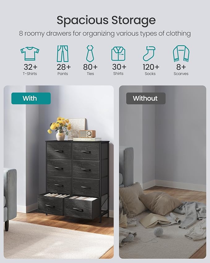 SONGMICS Dresser for Bedroom, Tall Dresser with 8 Fabric Drawers