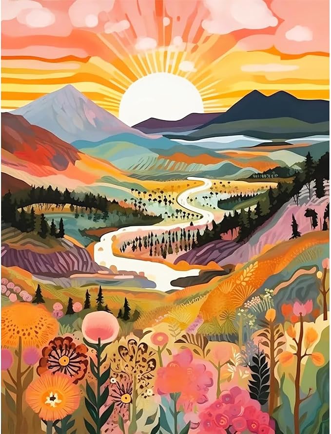 Diamond Art Painting Landscape-Diamond Art Kits for Adults 12x16inch | Sunrise 5D Diamond Painting,DIY Full Drill Diamond Art Sunrise Gem Painting and Crafts Includes All Tools